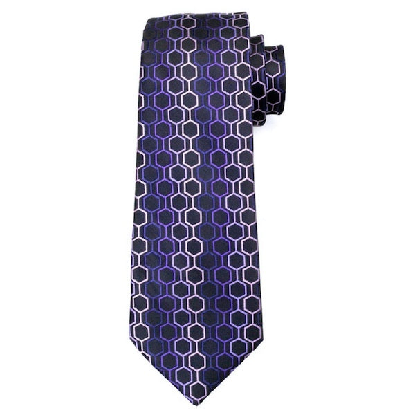 Purple hexagon silk necktie