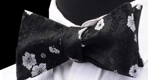 Classy Men Black Floral Silk Self-Tie Bow Tie - Classy Men Collection