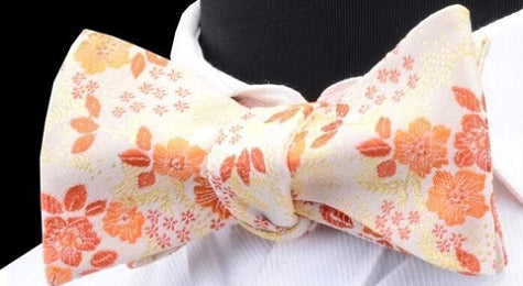 Classy Men Peach Floral Silk Self-Tie Bow Tie