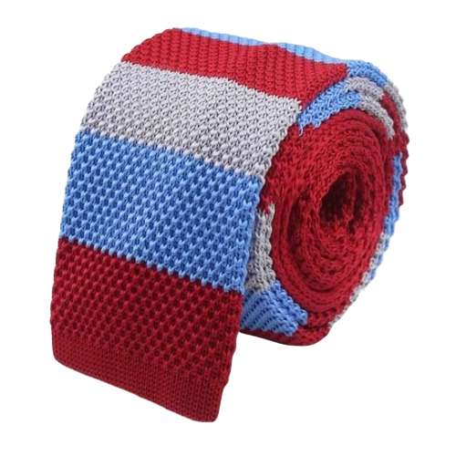 Classy Men Red Blue Grey Square Knit Tie