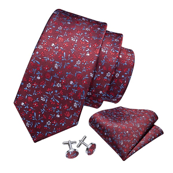 Red silk tie with floral pattern