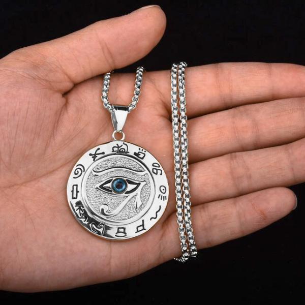 Silver Egyptian Eye of Horus pendant necklace for men