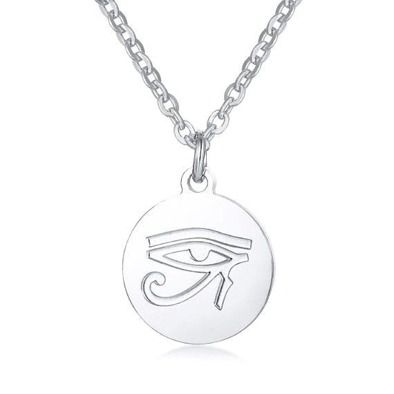 Silver round Eye of Ra pendant necklace for men