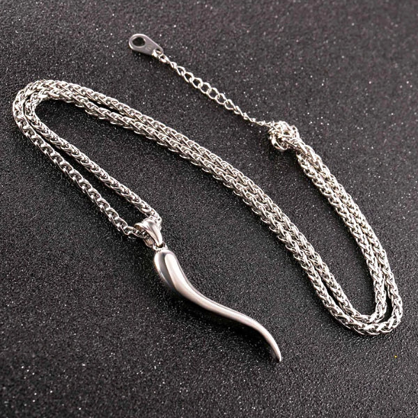 Classy Men Silver Italian Horn Pendant Necklace