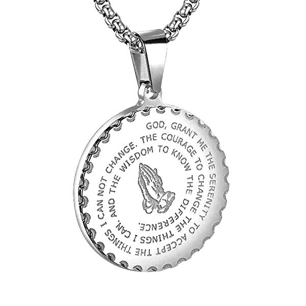 Silver serenity prayer pendant necklace for men