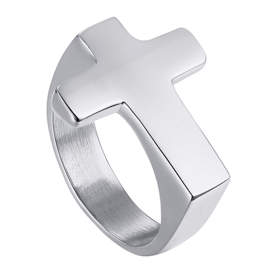 Simple silver cross ring made of stainless steel