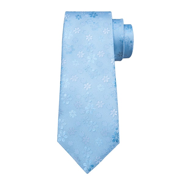 Sky blue floral silk necktie