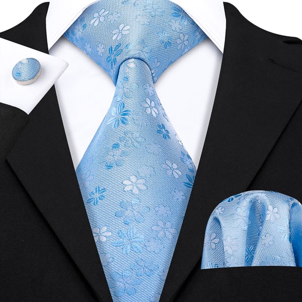 Sky blue floral silk tie