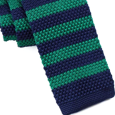 Classy Men Green Navy Blue Square Knit Tie