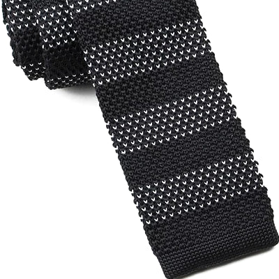 Classy Men Black Dot Striped Square Knit Tie
