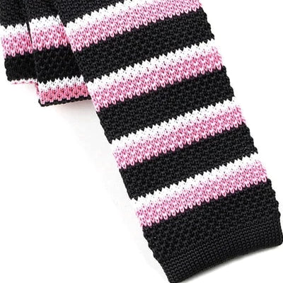 Classy Men Black Pink Striped Square Knit Tie