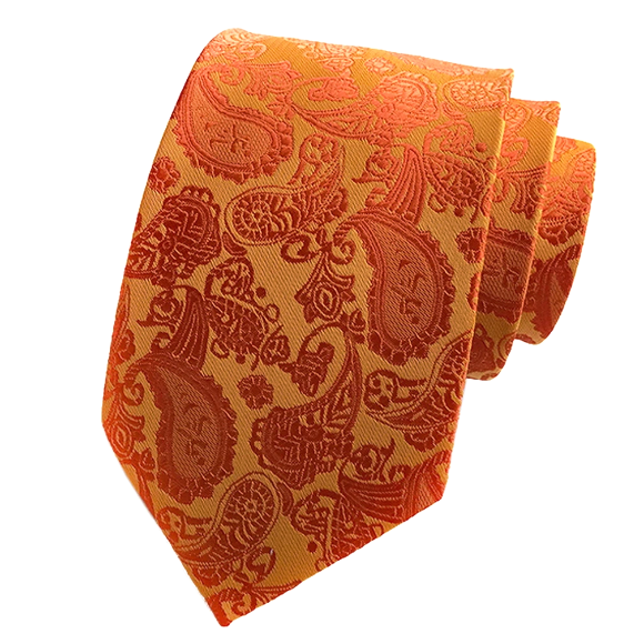 Bright Tangerine Orange Paisley Tie | Classy Men Collection