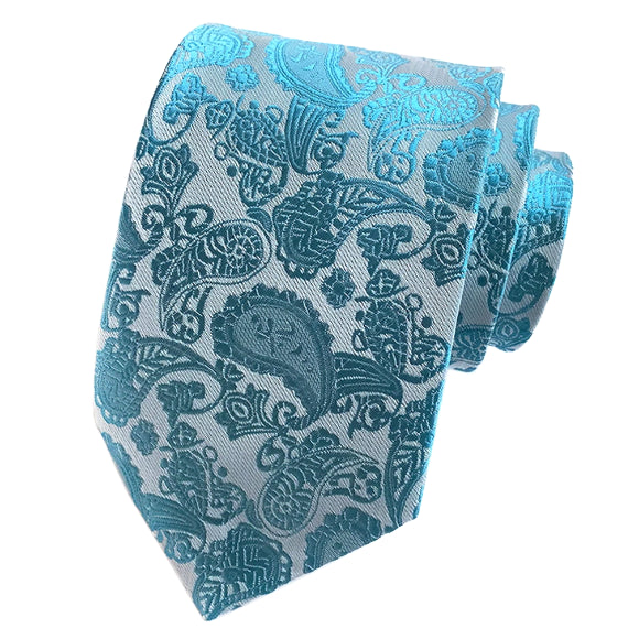 Classy Men Simple Teal Paisley Tie