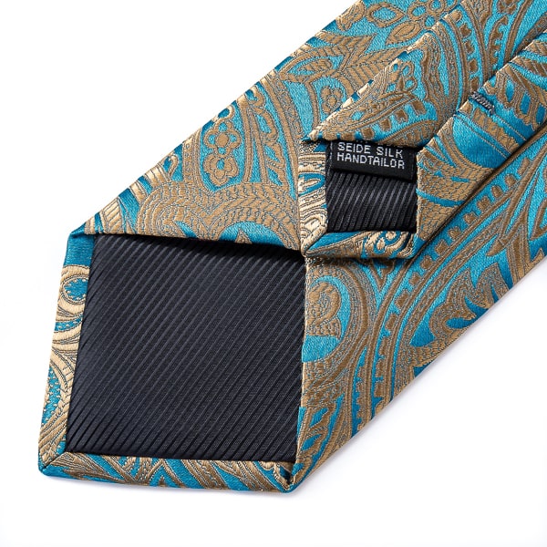 Turquoise and gold paisley silk tie details