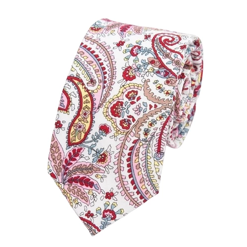 Classy Men Red Paisley Floral Skinny Cotton Tie