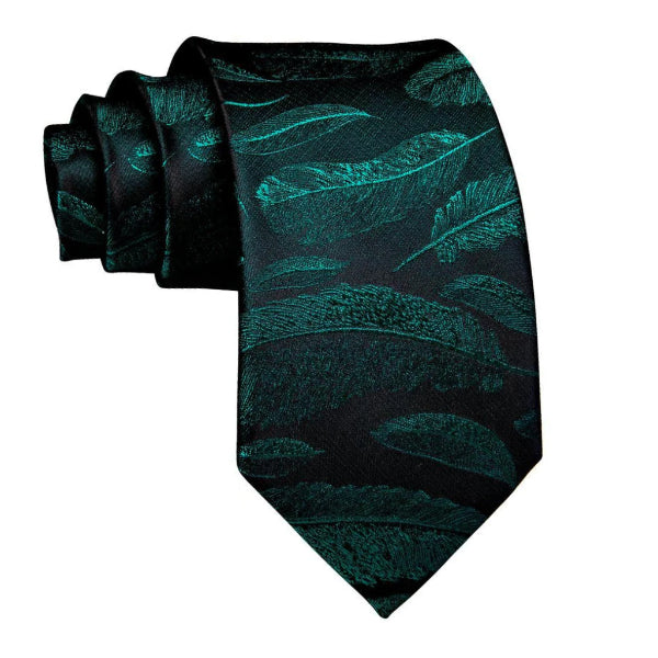 Black & green silk feather necktie