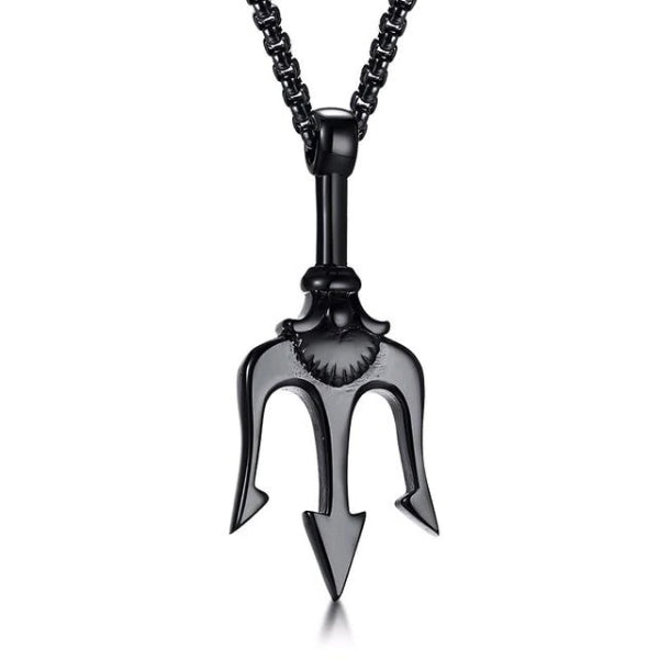 Classy Men Black Poseidon Trident Pendant Necklace