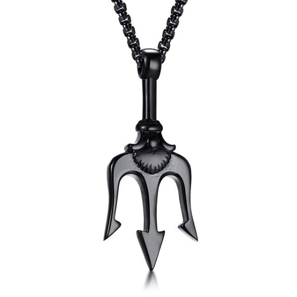 Collana da uomo di classe con pendente tridente nero Poseidone