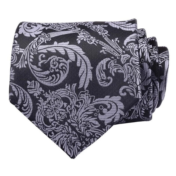 Classy Men Black & Silver Paisley Silk Necktie - Classy Men Collection