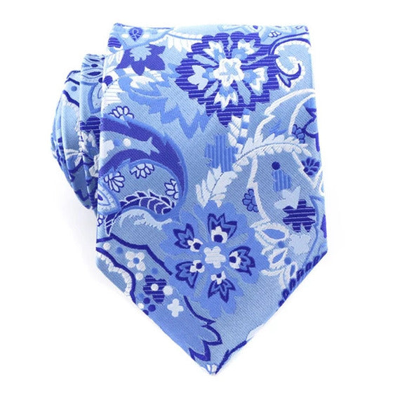 Classy Men Blue Snowy Floral Silk Tie