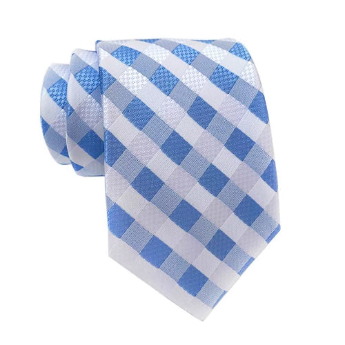 Classy Men Blue White Cross-Striped Silk Tie