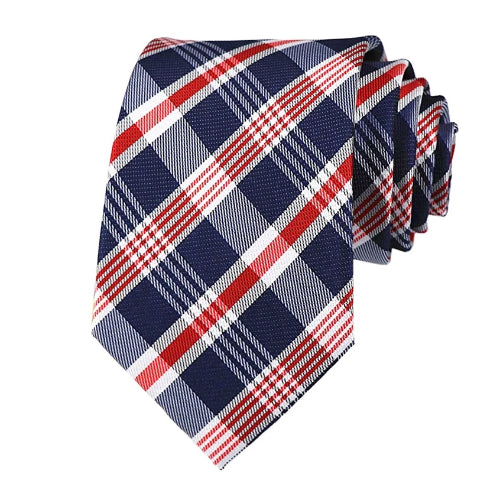 Classy Men Blue White Red Plaid Silk Tie