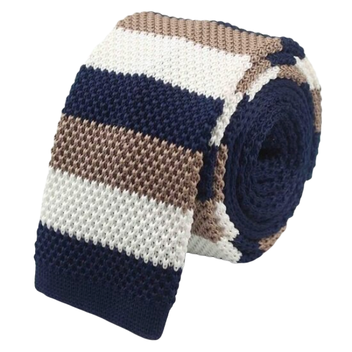 Classy Men Blue White Beige Square Knit Tie