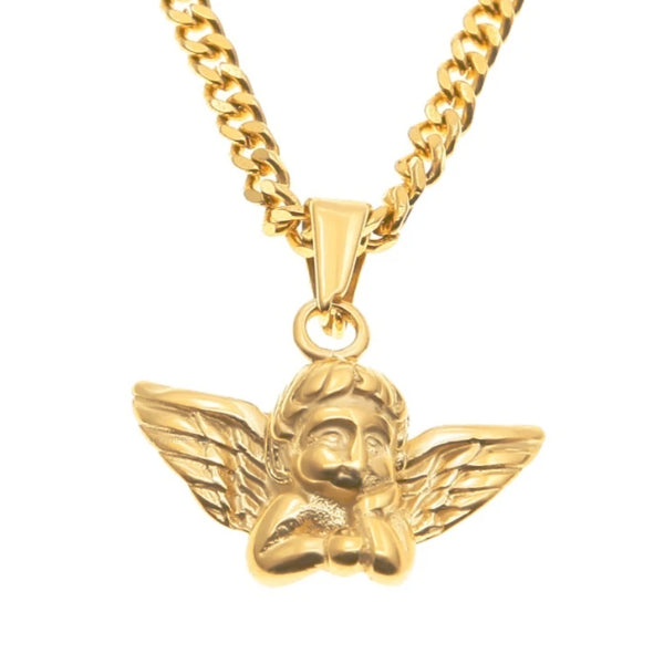 Collana da uomo di classe con ciondolo angelo in oro
