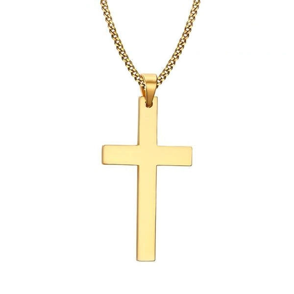 Classy Men Gold Christian Cross Pendant Necklace