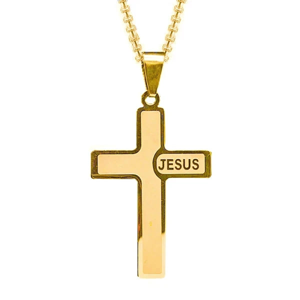 Classy Men Gold Jesus Cross Pendant Necklace