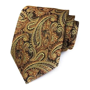 Classy Men Formal Gold Paisley Silk Necktie