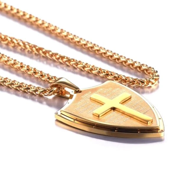 Classy Men Gold Shield Of Faith Pendant Necklace