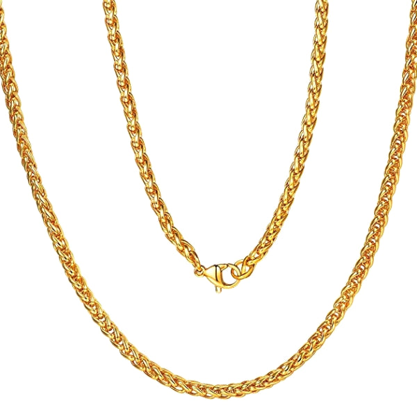 Classy Men 10mm Gold Braided Wheat Chain Necklace