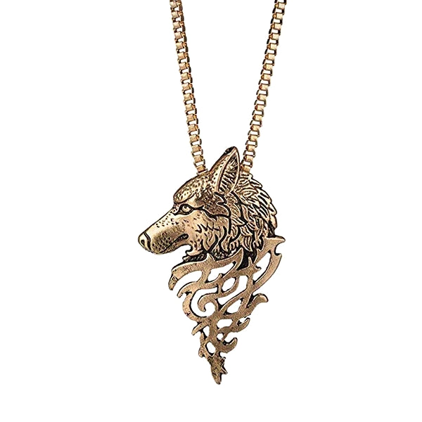 Gold wolf pendant necklace for men