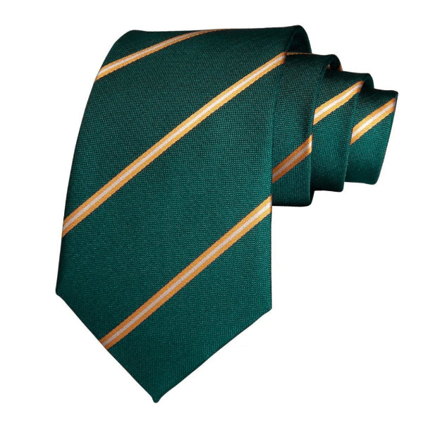 Classy Men Green Gold Striped Silk Tie