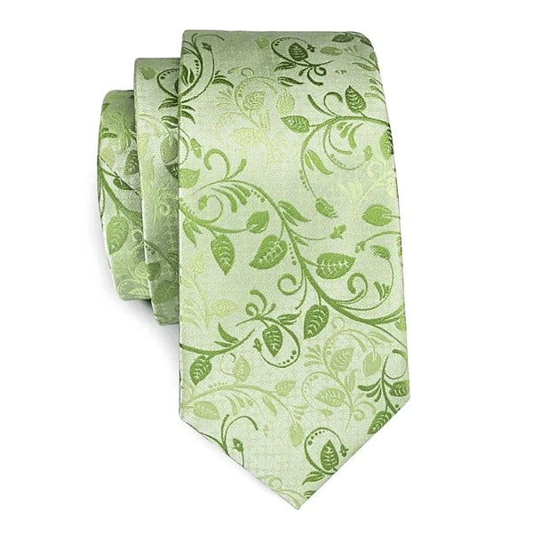 Green rose leaf floral necktie made of silk