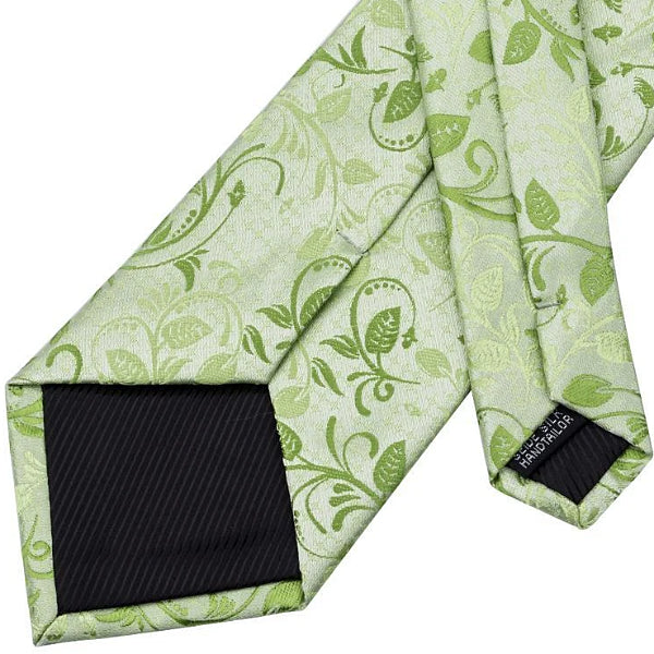 Details of the backside of the green rose leaf silk tie