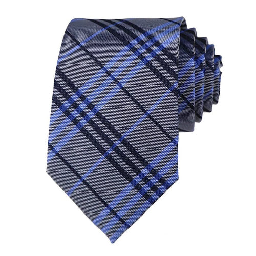 Classy Men Grey Blue Tartan Silk Tie