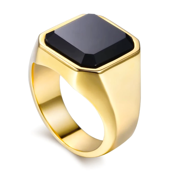 Gold ring with square shaped black zirconia on top