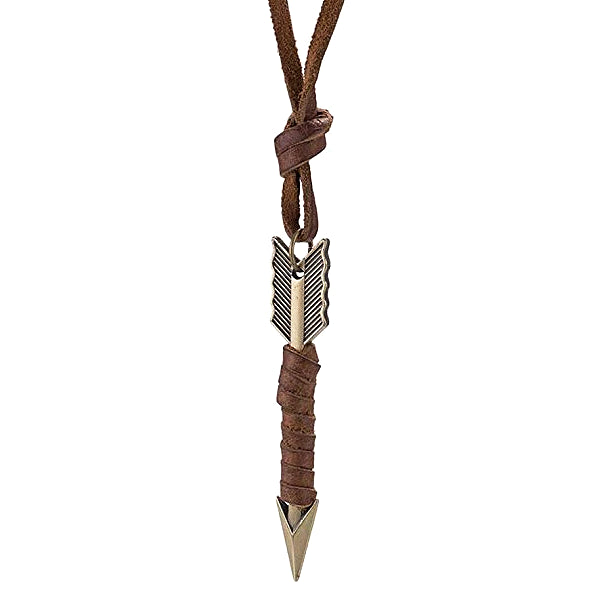 Leather arrow necklace for men, closeup image