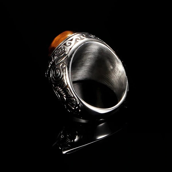 Details of the inside of the opal ring showing the brushed steel