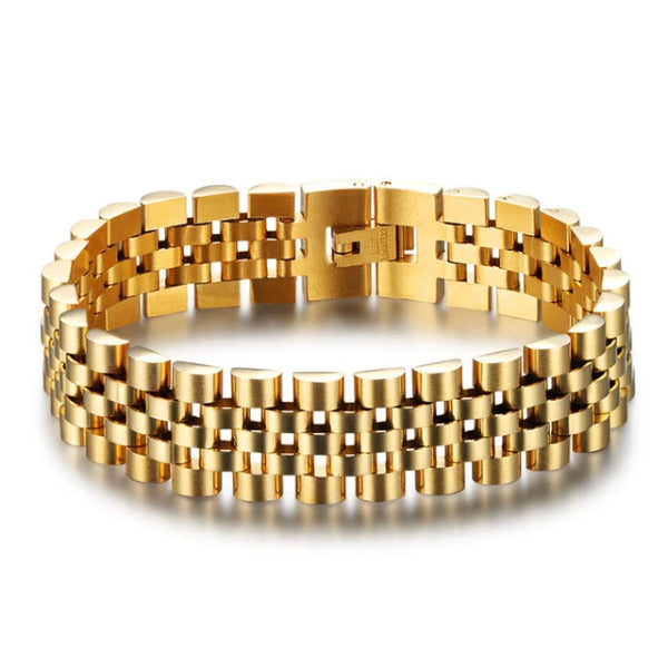 Classy Men Wide Gold Coated Bracelet