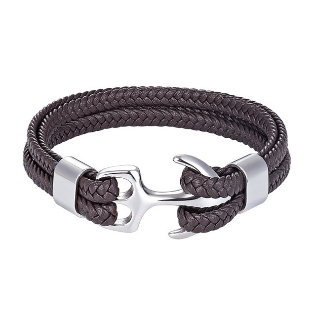 Classy Men Brown & Silver Anchor Bracelet - Classy Men Collection