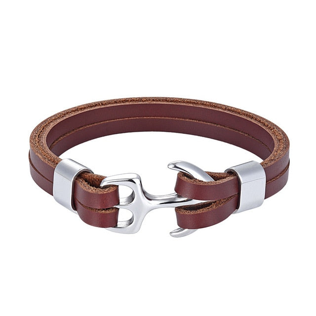 Classy Men Brown & Silver Anchor Bracelet - Classy Men Collection