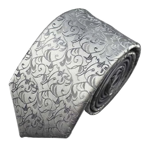 Classy Men Silver Floral Luxury Silk Narrow Tie