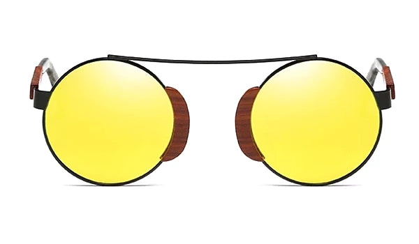 Classy Men Gold Round Wood Sunglasses - Classy Men Collection