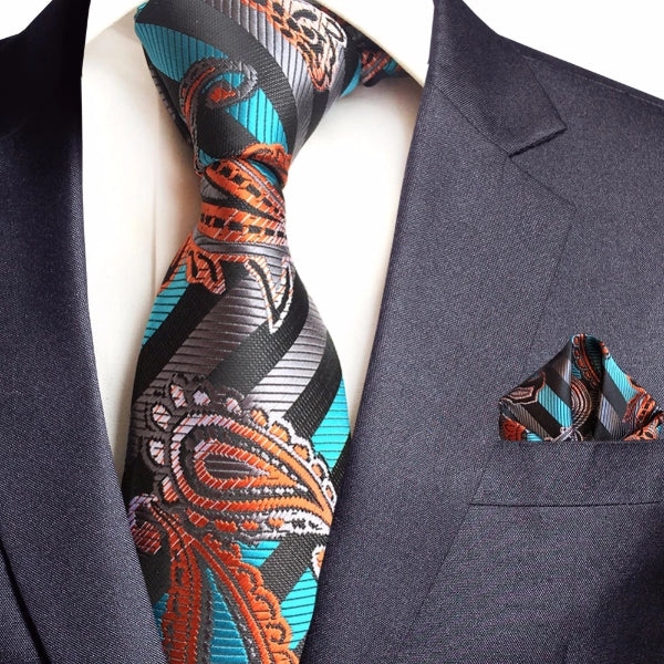 Classy Men Multi-Striped Silk Paisley Tie