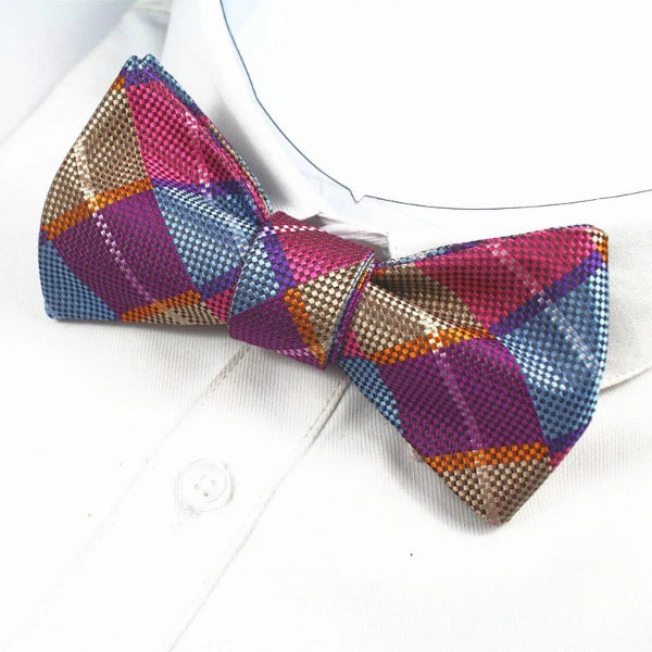 Classy Men Violet Checkered Silk Self-Tie Bow Tie