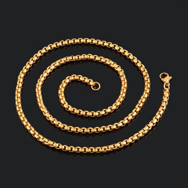 Classy Men 4mm Gold Box Chain Necklace