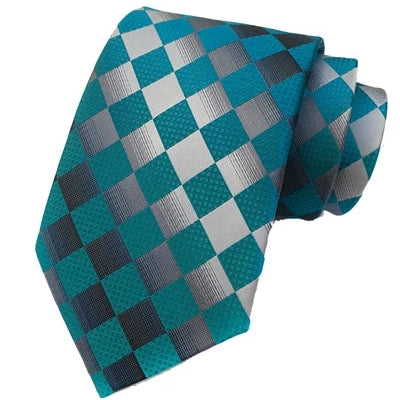 Cravatta di seta elegante a quadri verde acqua elegante da uomo di classe